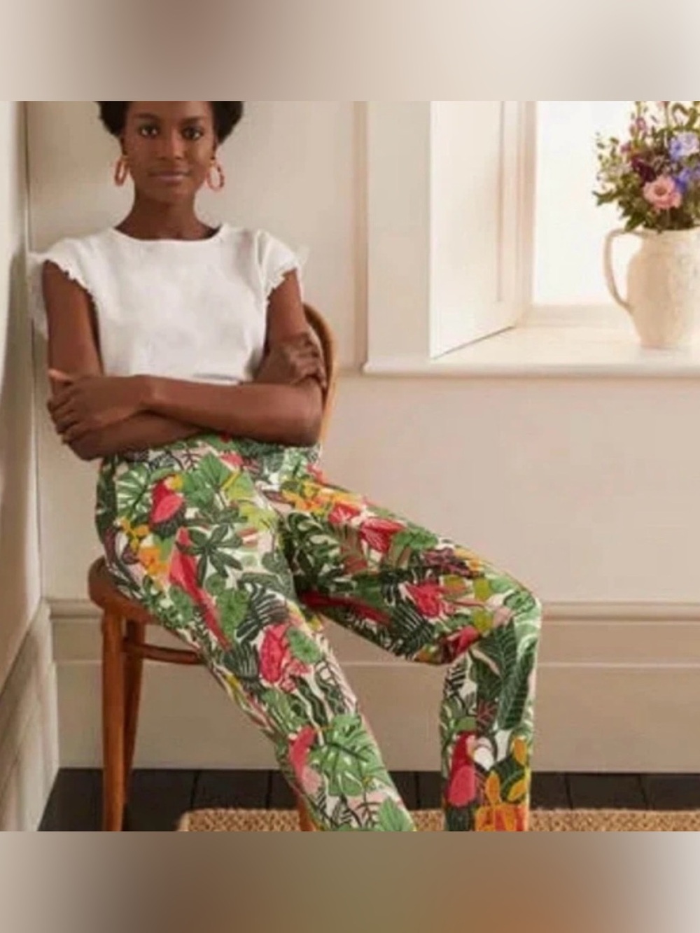 Boden Tropical Jungle Parrot Cropped Trousers Women’s Size 10R